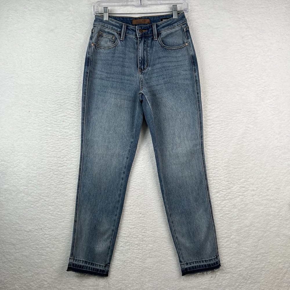 Judy Blue Boyfriend Fit Jeans Women's 1/25 Medium Wash Released Hem Stretch